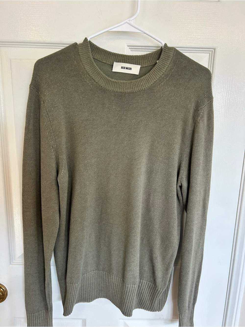 Buck Mason Olive Arm Green Crewneck Sweater - Men's Knit Size S